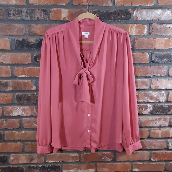 J. Crew Long Sleeve Drapey Tie-neck Blouse in Vintage Rose Feminine Women's XL - Picture 3 of 7
